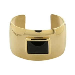 Ladies Gold Plated Stainless Steel Gold Plated Cuff Bracelet with Black Onyx... by