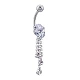 April Birthstone Round Button Navel Body Jewelry Dangle Belly Ring