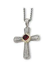 Antique Sterling Silver & 14K Gold Garnet Cross Necklace