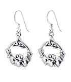 Irish Claddagh Celtic Knot .925 Sterling Silver Heart Dangle Earrings