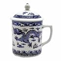 Asian Porcelain Tea Cup or Coffee Mug with Lid & Chinese Traditional Blue and White Dragon Design