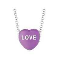 Sterling Silver 10mm Purple enamel Sweethearts LOVE Heart Pendant