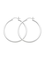 2mm, 14k White Gold Square Tube Hoop Earrings, 40mm (1 1/2")
