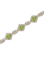 14K White Gold Oval Peridot and Diamond Bracelet