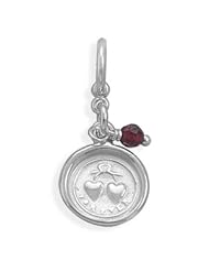 Sterling Silver For Ever Hearts Charm with Garnet Bead