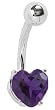 Genuine Amethyst Heart 14 karat White Gold Belly Button Ring