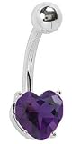 Genuine Amethyst Heart 14 karat White Gold Belly Button Ring
