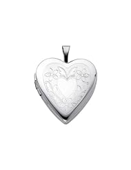 Sterling Silver Engraved Heart Locket Pendant (0.8" or 20mm Height)