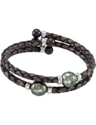 Tahitian Cultured Pearl & Freshwater Cultured Black Pearl Cuff Bracelet Sterling Silver 68606