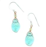 31J0 bB6jDL. SL160  Baerreis   Light Aqua Czech Lustre Fire Polished Leaf and Yellow Swarovski Crystal Bead Earrings  Hand Crafted Artisan Jewelry USA