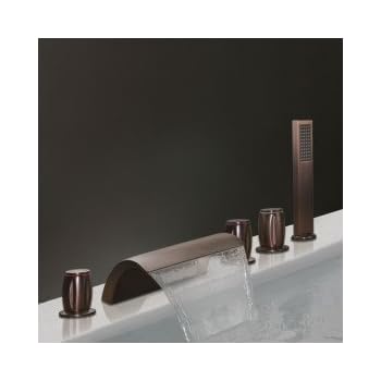 Oil-rubbed Bronze Waterfall Widespread Bathtub Faucet with Hand Shower
