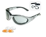 Body Specs Sunglasses or Goggles BSG Chrome Silver Frame with Grey, Light Rust, and Clear 3 Lens Set