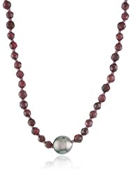 Sterling Silver Tahitian Cultured Pearl and Garnet Necklace, 18"