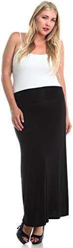 Stylzoo Women's Plus Size Classic Solid Rayon Maxi Stretchy Comfy Skirt