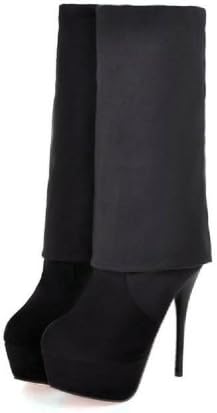 Charm Foot Fashion Elasticity Suede Womens Platform High Heel Over the Knee Boots (7, Black)