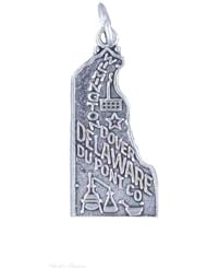 Sterling Silver DELAWARE State Map Outline Word Charm