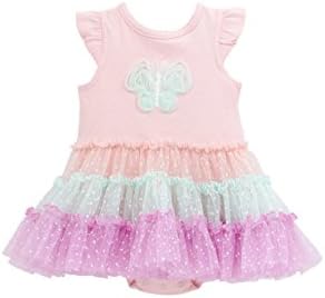 Mini Muffin Baby Girls Tulle Tutu Dress With Chest Applique, Coral Butterfly 6-9 Months
