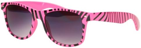 "Safari" Zebra Stripe Retro Sunglasses - h3370 - Pink