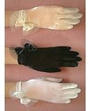 Shiny Satin Stretch Spandex Elastic Wrist Shortie, with matching color tulle and satin bow Bridal Wedding Formal Prom Glove