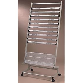 11 Shelf Newspaper/Magazine Display with Casters & Storage Panels