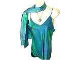 ArtisanStreet's Hand Painted Silk Camisole. Blend Of Jade Green & Blue Complimented By Rhinestones.