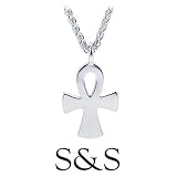 HIS - Men's Sterling Silver Ankh Cross Necklace with Spiga Chain