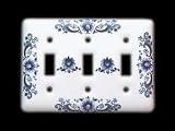 Switchplates White Porcelain, Triple Toggle Delft Blue Switch Plate