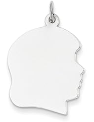14k White Gold Plain Large Facing Right Engravable Girl Charm Pendant