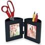 deflect-o Pencil Cup with Photo Frames, Black, 3.5 x 3 x 4 Inches (35004)