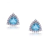 White Gold Stud Earrings Trillion Blue Topaz & Diamonds
