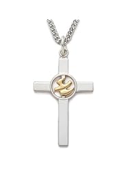 .925 Sterling Silver Holy Spirit Peach Dove Necklace in a 2-Tone Cross Pendant Design Christian Jewelry Womens Religious Jewelry