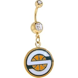 NBA Seattle Supersonics Double Crystalline Gem Gold Belly Ring