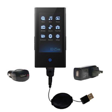 Retractable USB Hot Sync Compact Kit with Car Wall Charger for the Samsung YP-P2AB - Gomadic Brand w/ TipExchange Technology