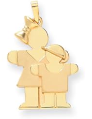 14k Yellow Gold Big Girl & Little Boy Engravable Charm. Metal Wt- 3.75g