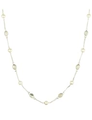 Sterling Silver Chain, Freshwater Pearl and 8 Station Rainbow Moonstone Cabochon Necklace