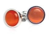 Timeless Round Orange Catseye-style Cufflinks Framed silver-tone by Cuff-Daddy