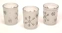 Holiday 3-Pc Battery Operated or Wax Frosted Votive Candle Holders - Metallic Silver Snowflakes