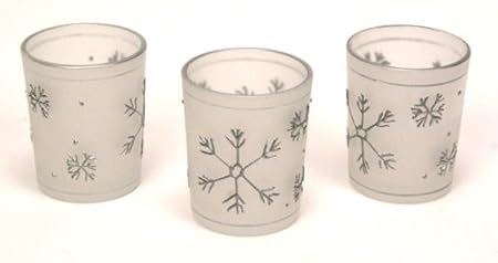 Holiday Frosted Votive Candle Holders - Metallic Silver Snowflakes