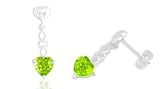 Heart Shaped Peridot Drop Earrings Sterling Silver
