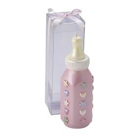 Pink Baby Bottle Candle in Clear Box