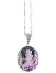 O&G Australia Natural Amethyst & White Topaz, Rhodium Plated 925 Sterling Silver Pendant with Adjustable Cable Chain