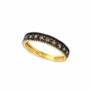 14 Karat Yellow Gold stack Motif Ring Enhanced With Chocolate Diamonds. (brown-Color SI-Clarity 0.16-Carat)