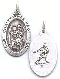 St. Christopher Sterling Silver Reversible Medal, Football (Front and Back Shown)