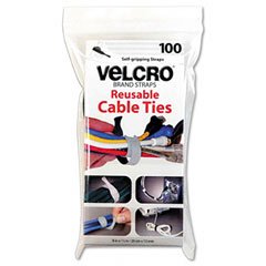 Velcro Reusable Self-Gripping Cable Ties, 0.5 Inches x 8 Inches Long, Black, 100 Ties per Pack (91140)