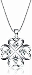 Tyzon 925 Sterling Silver Lucky Clover Pendant with Cubic Zirconia 18 Inches 925 Sterling Silver Necklace