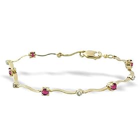 14K Yellow Gold Genuine Round Pink Tourmaline and Diamond Bracelet by Jewels For Me