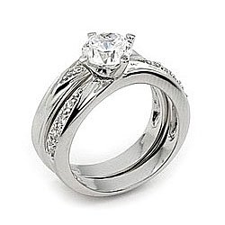 Curved CZ Wedding Set - Size 6