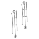 Sterling Silver Thin Stick And Ball Designed Earrings