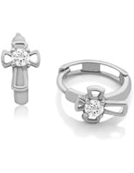 Childrens Cross Huggie Hoop Earrings Available in 14K Yellow Gold and White Gold
