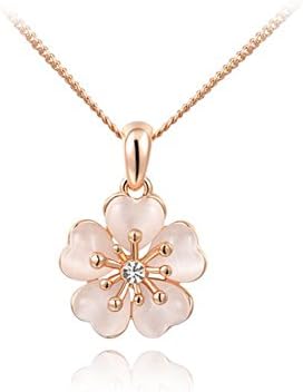 Karlotte Women's Rose Gold Sakura Cherry Blossom Pendant Jewel Necklace